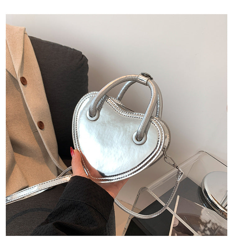 2024 new women's handbags love mini shoulder bag autumn and winter popular solid color bag patent leather shiny crossbody bag 