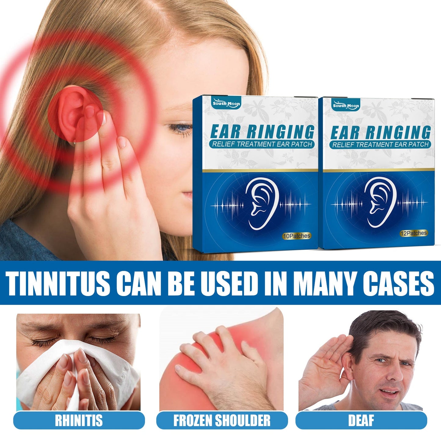 បំណះ Tinnitus នៃព្រះច័ន្ទខាងត្បូងជួយសម្រាលការឈឺចាប់ក្នុងត្រចៀក tinnitus ការចុះខ្សោយនៃការស្តាប់ Patch Ear Kang Patch Ear Acupoint Patch 