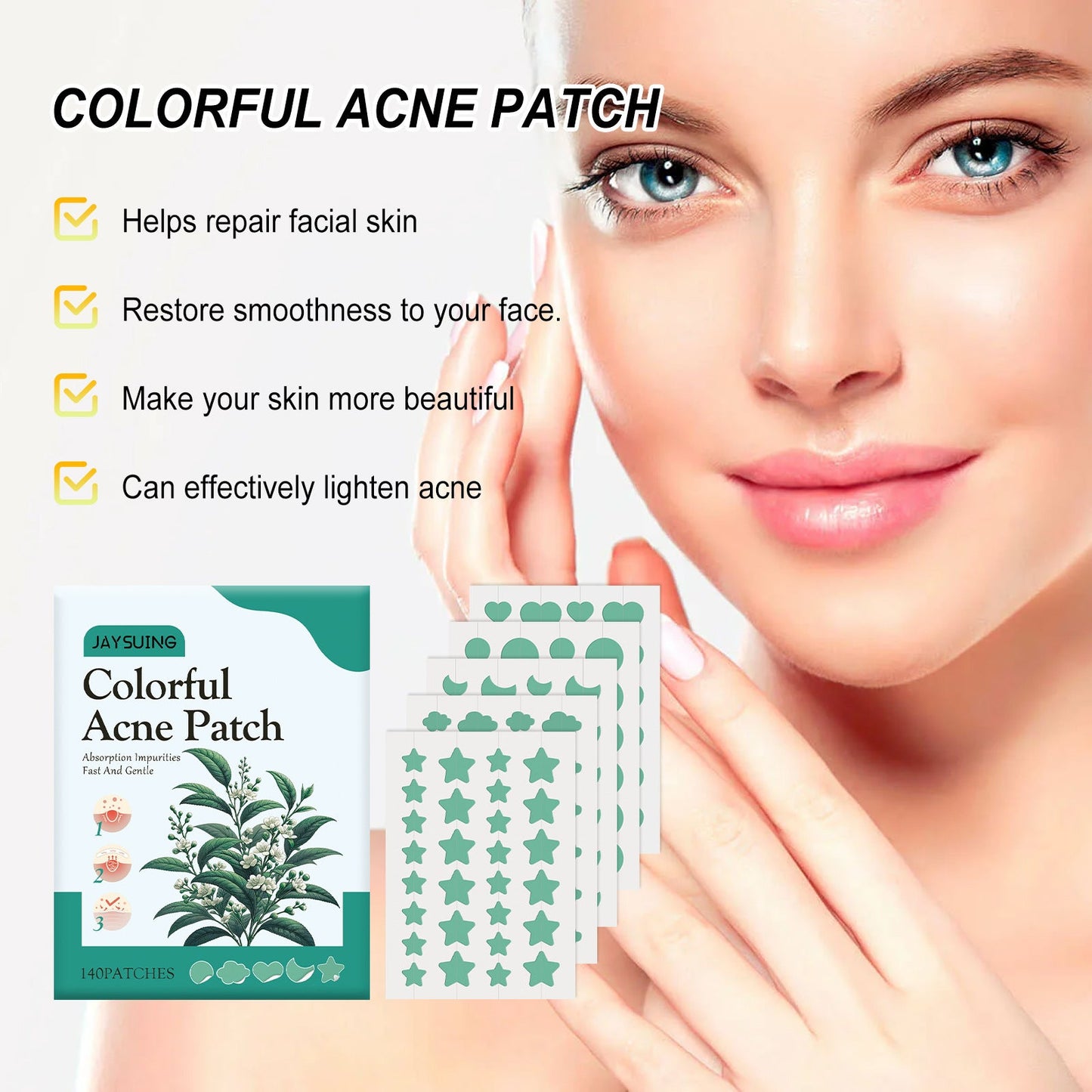 Jaysuing Green Pimple Patch Acne Pimple Repair Acne Scars Facial Care Irregular Shape Pimple Patch 