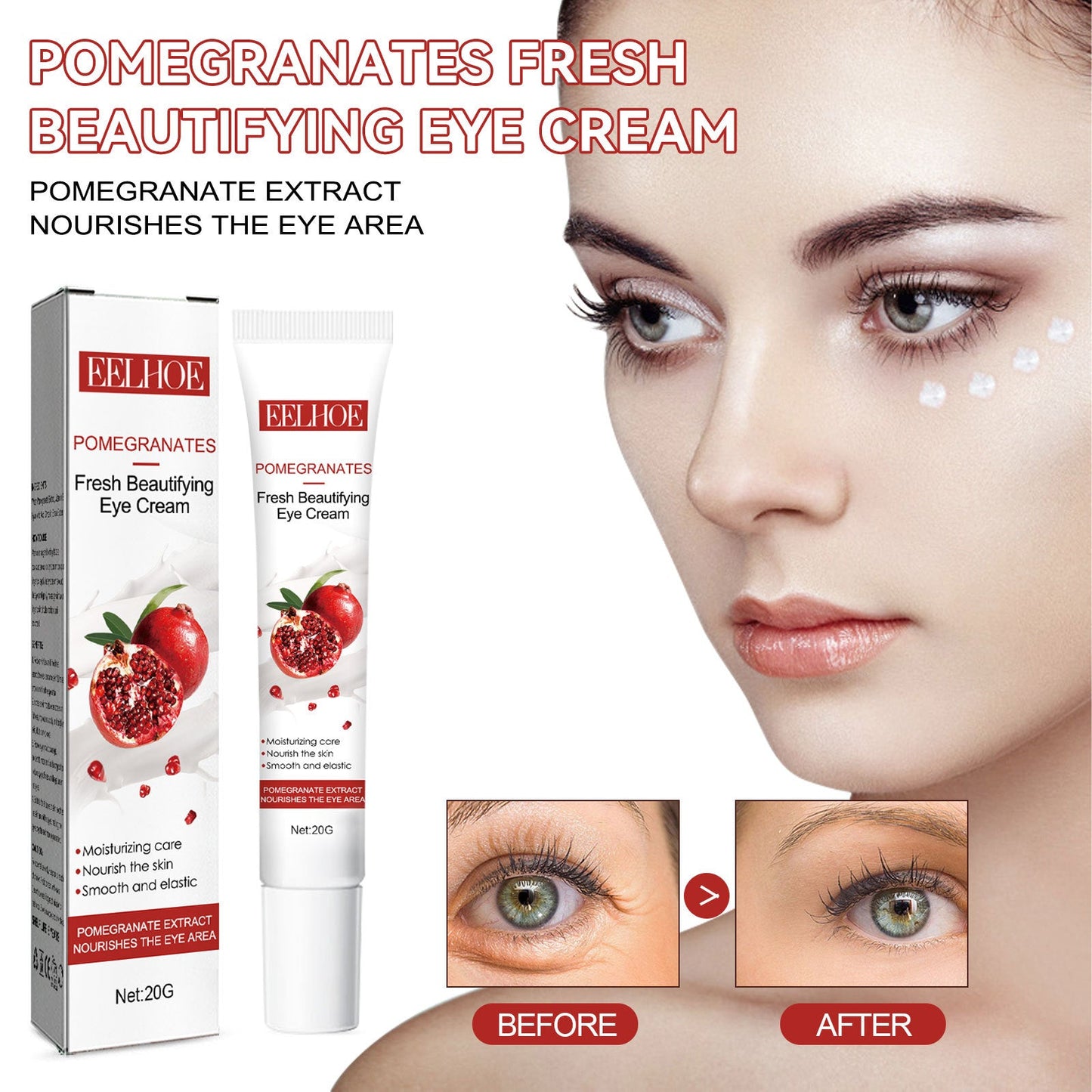 EELHOE Pomegranate Eye Cream Lightens Fine Lines and Crow's Feet Moisturizing Firming Eye Area Skin Care Eye Cream 