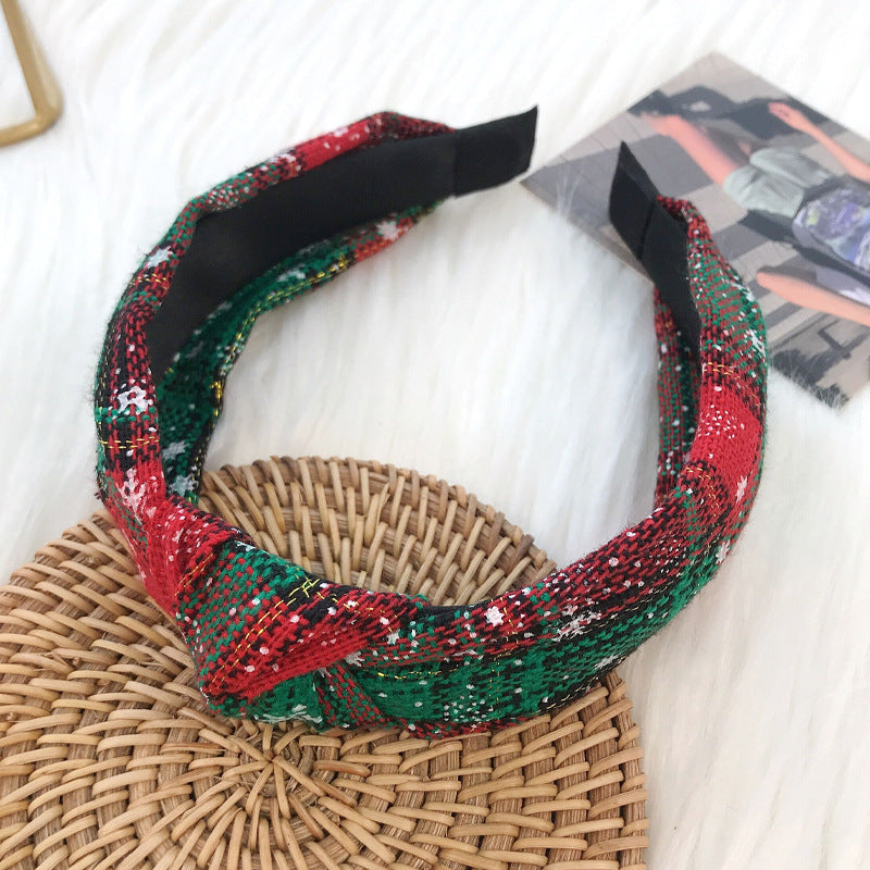 New Christmas series headband for women European and American ethnic style knotted head buckle red fabric plaid headband hair cave women