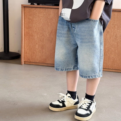 Children's pants boys denim shorts summer 2024 new style medium and large children little boys loose shorts wholesale