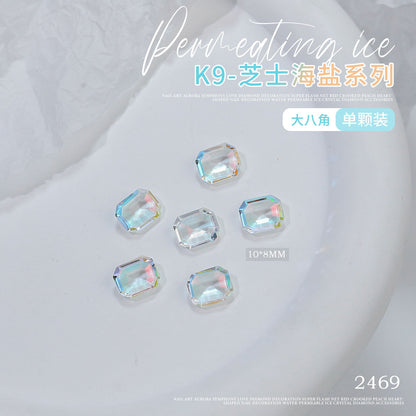 Nail art K9 diamond new sea salt pointed bottom diamond nail art accessories ice transparent aurora fantasy color crooked heart fat square glass diamond nails