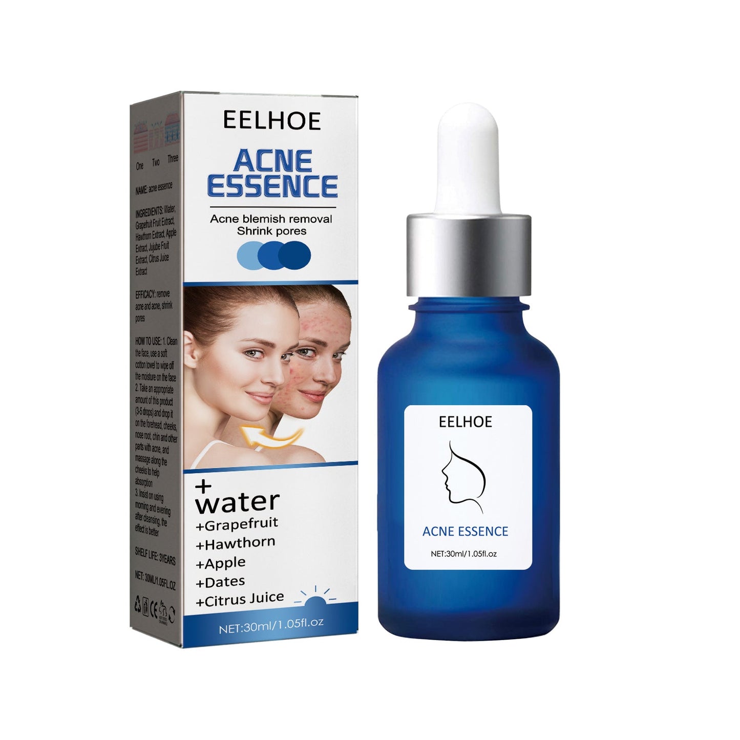 EELHOE small blue bottle acne essence dilutes acne marks, gently moisturizes, tightens pores and repairs 