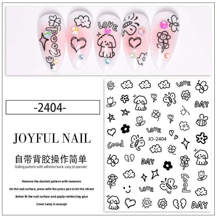 3D embossed stickers nail stickers cute style adhesive smiley face love bear decoration cartoon nail decals wholesale