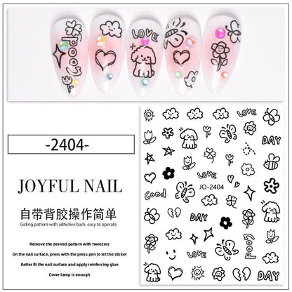 3D embossed stickers nail stickers cute style adhesive smiley face love bear decoration cartoon nail decals wholesale