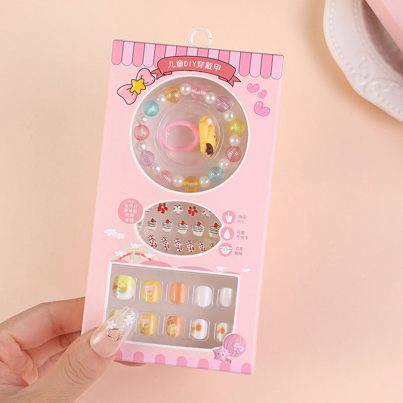 Children's nail stickers girls self-adhesive jelly glue nail stickers finished nail pieces cartoon stickers false nails wear nails