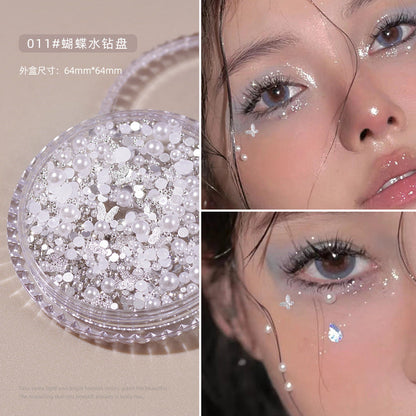 Face stickers jewelry bride eye makeup bright diamond tear diamond pearl hollow metal butterfly face decoration patch makeup