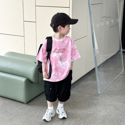 Children's clothing boys short-sleeved T-shirt children's summer clothing 2024 summer new boys loose trendy and cool street-style short-sleeved tops 6