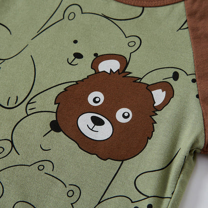 be top cartoon children's clothing full print bear children's short-sleeved T-shirt round neck baby sleeve top trendy one piece