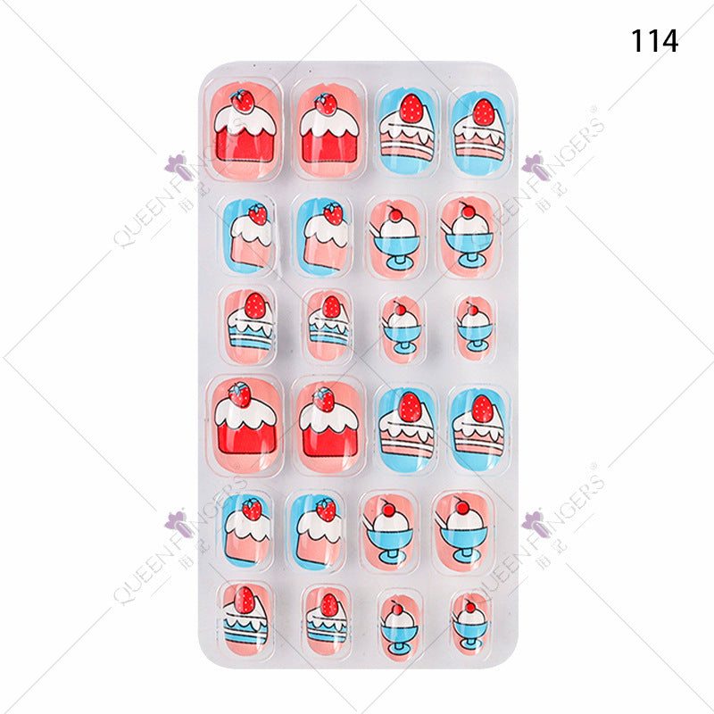 Zhifei nail art children's finished nail pieces 24 pieces flame cartoon bagged wearable finished nail art children's patches