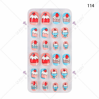 Zhifei nail art children's finished nail pieces 24 pieces flame cartoon bagged wearable finished nail art children's patches