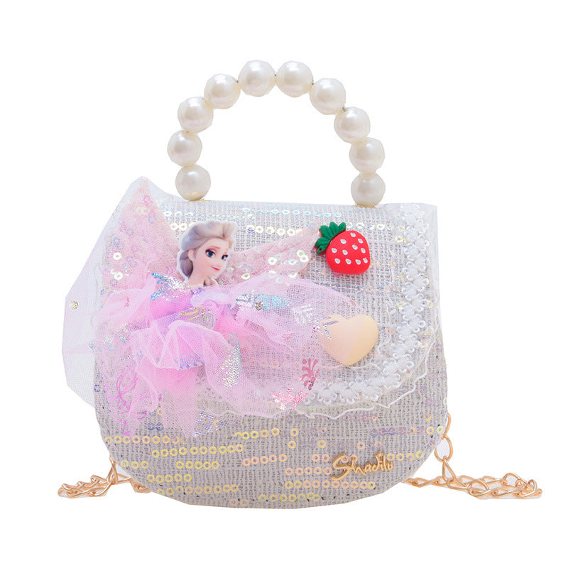 Children's Bags Girls Cute Little Princess Crossbody Bag Cartoon Little Girl Pearl Handbag Versatile Chain Shoulder Bag