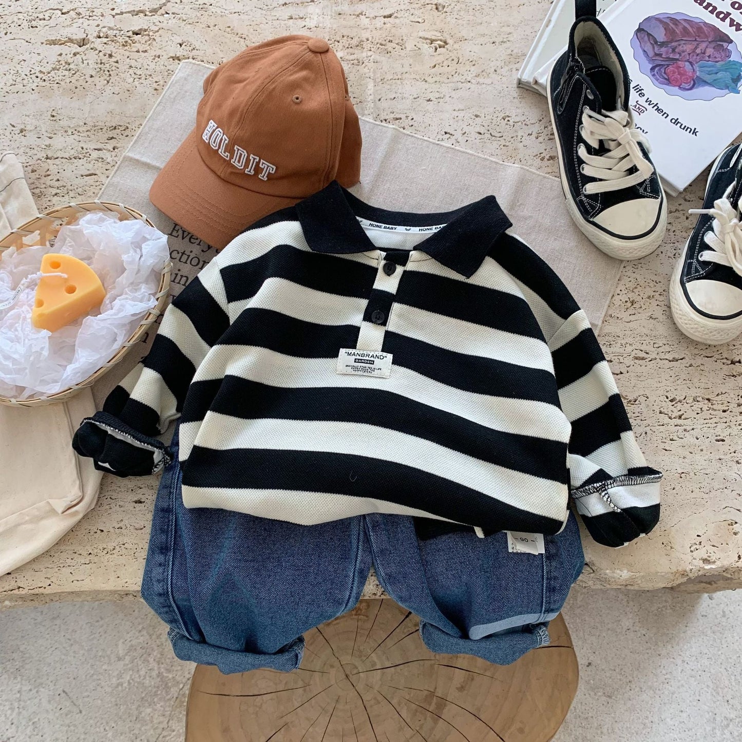 Children's sweatshirt 2024 Bangcheng spring new products boys striped POLO shirt top baby casual sweatshirt C0257