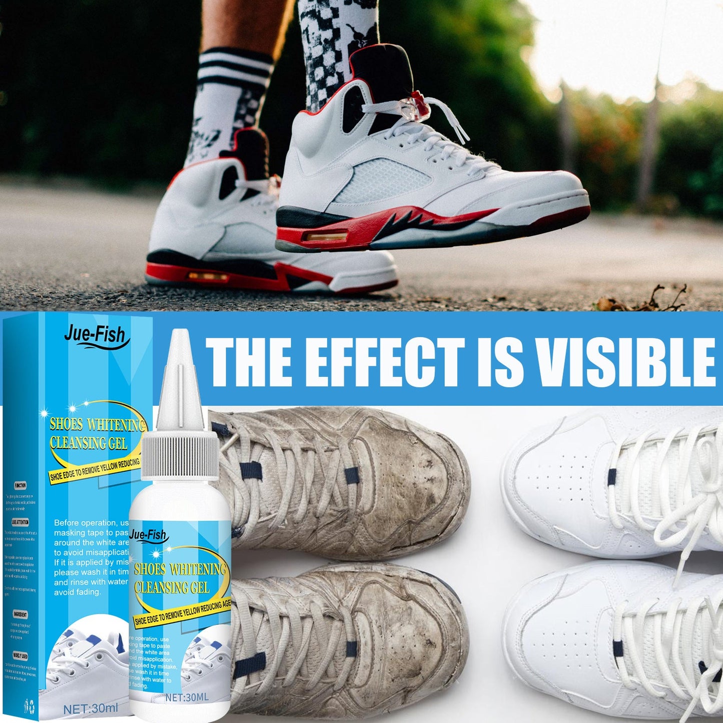 Jue-Fish White Shoes No-Cleaning Cleaner Sports Shoes Whitening Stain Removal Shoe Edge Decontamination Oxidation Gel 