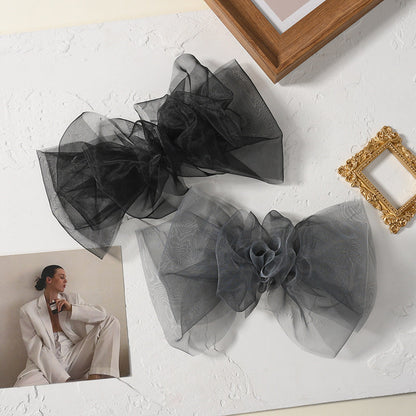 New mesh pure color oversized bow hairpin hair accessories temperament large spring clip Korean version of high-end hairpin