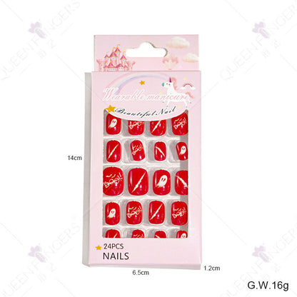 Children's wearable nail tips Halloween 24 pieces of wearable nail tips children's false nail patches manicure finished nail tips