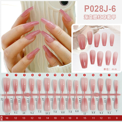 Nail polish spray semi-finished nail piece blush gradient nail polish spray painting hand-wearing long T-shirt fake nail piece