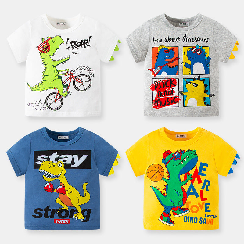 be top children's clothing new dinosaur children's Korean version cartoon short-sleeved summer clothing fashionable and trendy one-piece distribution