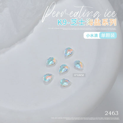 Nail art K9 diamond new sea salt pointed bottom diamond nail art accessories ice transparent aurora fantasy color crooked heart fat square glass diamond nails