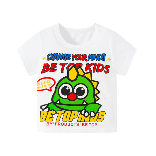 2024 new cross-border Korean summer children's cartoon T-shirt dinosaur pure cotton baby top boy's fashionable T-shirt trend