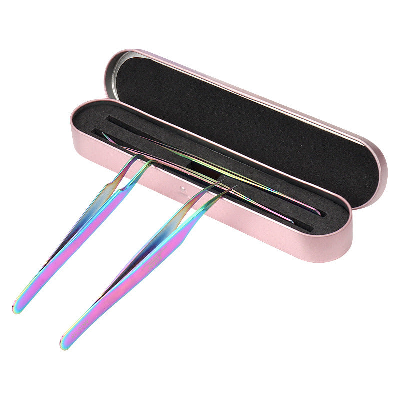 Wholesale grafting eyelash tweezers storage tool tinplate rectangular double layer sponge multi-color tweezers storage box