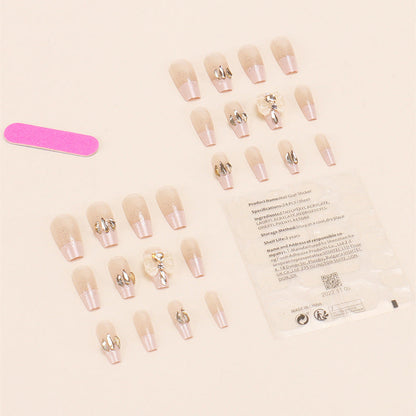 Hand-made wearable nail pieces wholesale broken diamond glitter bow nail stickers removable nail art finished jelly glue