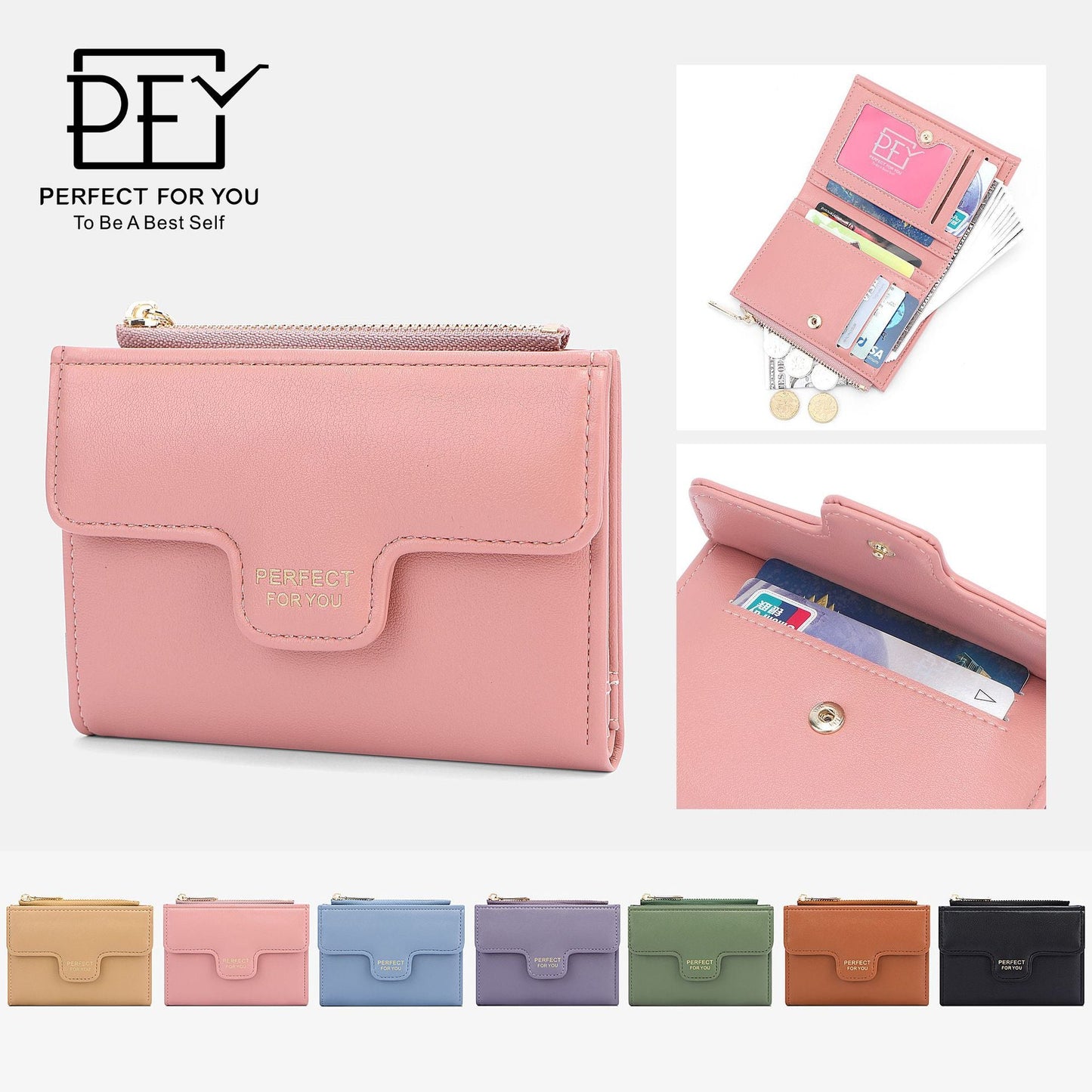 perfect for you short bifold side-pull wallet for women with multiple card slots multi-function fashionable coin card holder 