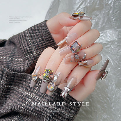 Nail jewelry diamond net red caramel Maillard pointed bottom special-shaped diamond mixed mocha color autumn and winter flat bottom bubble beads