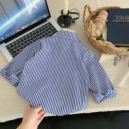 Children's shirt 2024 Bangcheng Spring Korean version boy vertical striped long-sleeved shirt fashion jacket trend F0456