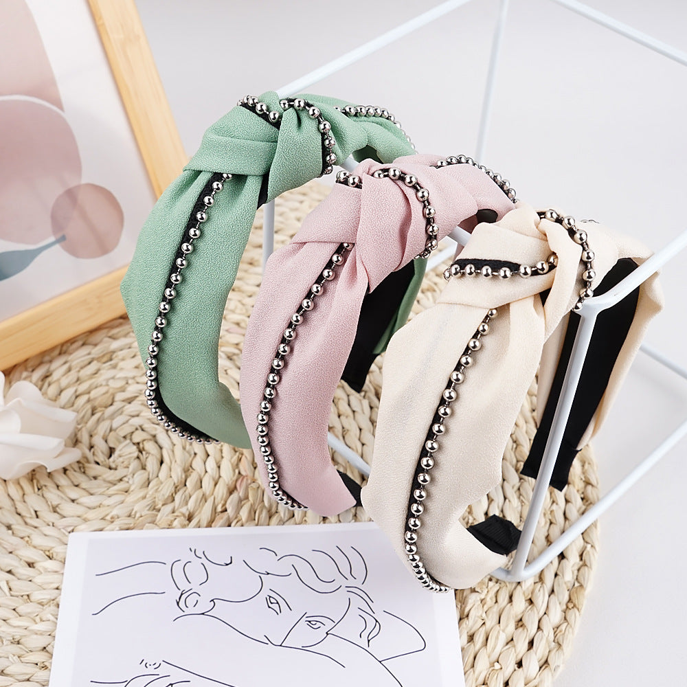 2021 new cross-border French headband women's European and American simple knotted head buckle chain fabric wide-edge headband hair cave women