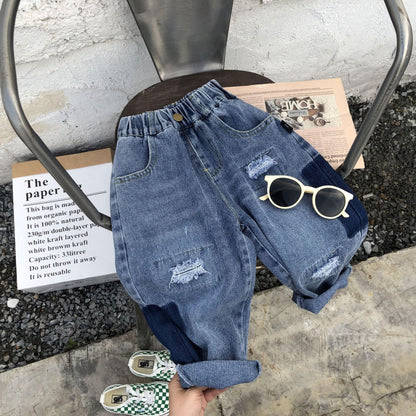 Children's clothing 2024 spring new children's pants children's casual pants baby autumn trousers boy's pants ripped jeans