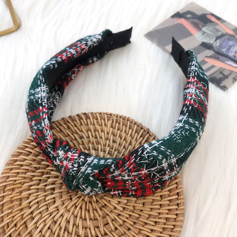 New Christmas series headband for women European and American ethnic style knotted head buckle red fabric plaid headband hair cave women