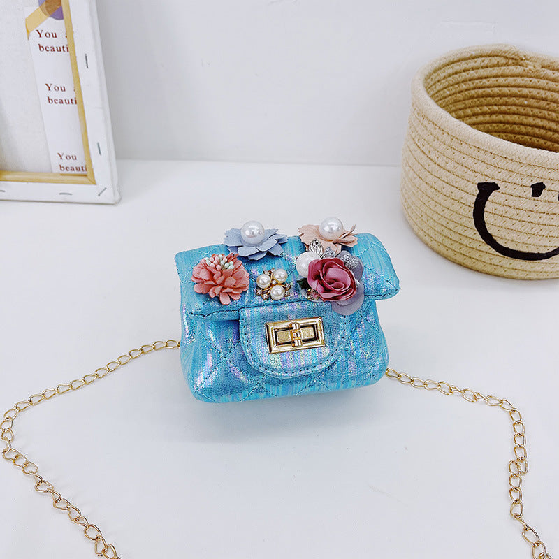 Korean fashion small square bag cartoon bunny pendant girl accessories bag shiny small square bag crossbody children's bag