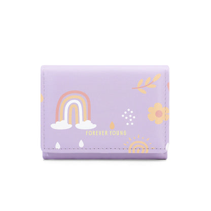 forever young new short women's wallet tri-fold printed simple Korean version of the coin purse pu card bag 