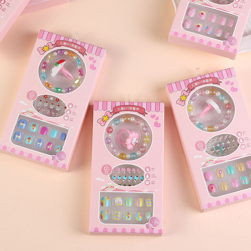 Children's nail stickers girls self-adhesive jelly glue nail stickers finished nail pieces cartoon stickers false nails wear nails