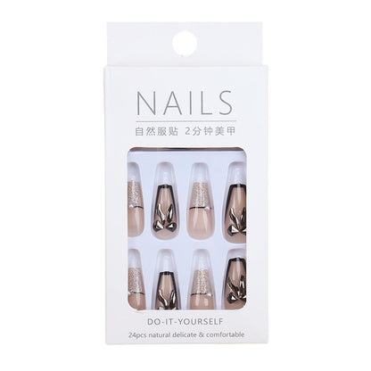 Nail art wearable finished product wholesale medium and long crystal cat's eye aurora broken diamond glass butterfly nail stickers nail piece