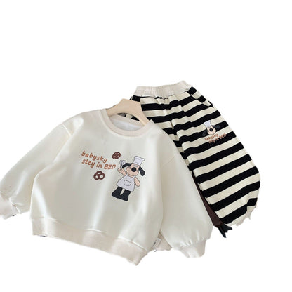 Children's suit Bangcheng 2024 spring new children's clothing cartoon sweatshirt boy striped pants two-piece suit trendy G0050