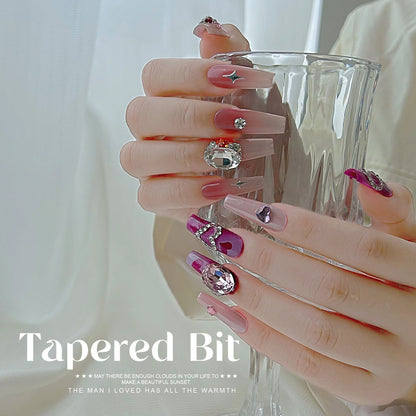 New nail art with pointed bottom diamond accessories, super flash, Internet celebrity pigeon egg, transparent pink and green champagne nails, fantasy color big diamond