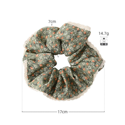 Cross-border new lace ruffled large intestine hair ring fabric fashion women cute pastoral style hair rope hair ring wholesale