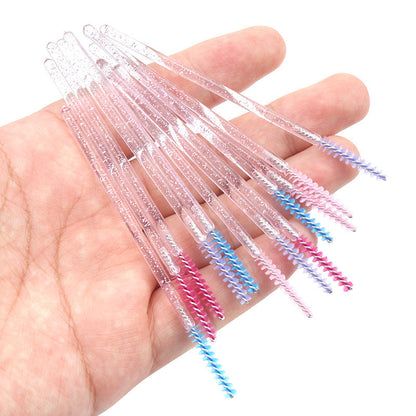 Wholesale disposable grafting eyelash brush crystal glitter rod eyebrow brush straight bright rod eyelash comb 50/pack opp bag