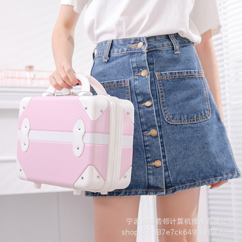 Retro mini suitcase 14 inch makeup box wedding dowry travel small box cosmetic bag boarding suitcase female 