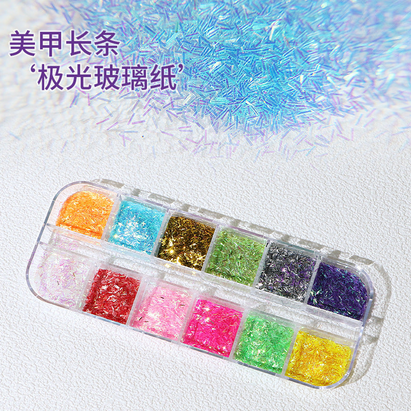 New color magic nail art aurora glass paper strips 12 colors mixed mirror reflective paper nail decorations