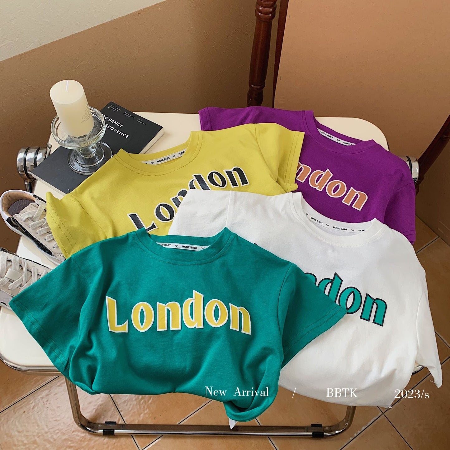 Children's T-shirt 2023 Bangcheng summer boys and children's casual foam letter loose short-sleeved baby T-shirt F0120