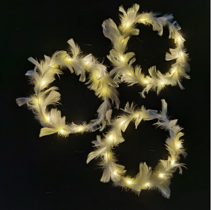 2021 new fairy luminous feather wreath angel goose feather wreath scenic area stall women's flash headdress batch