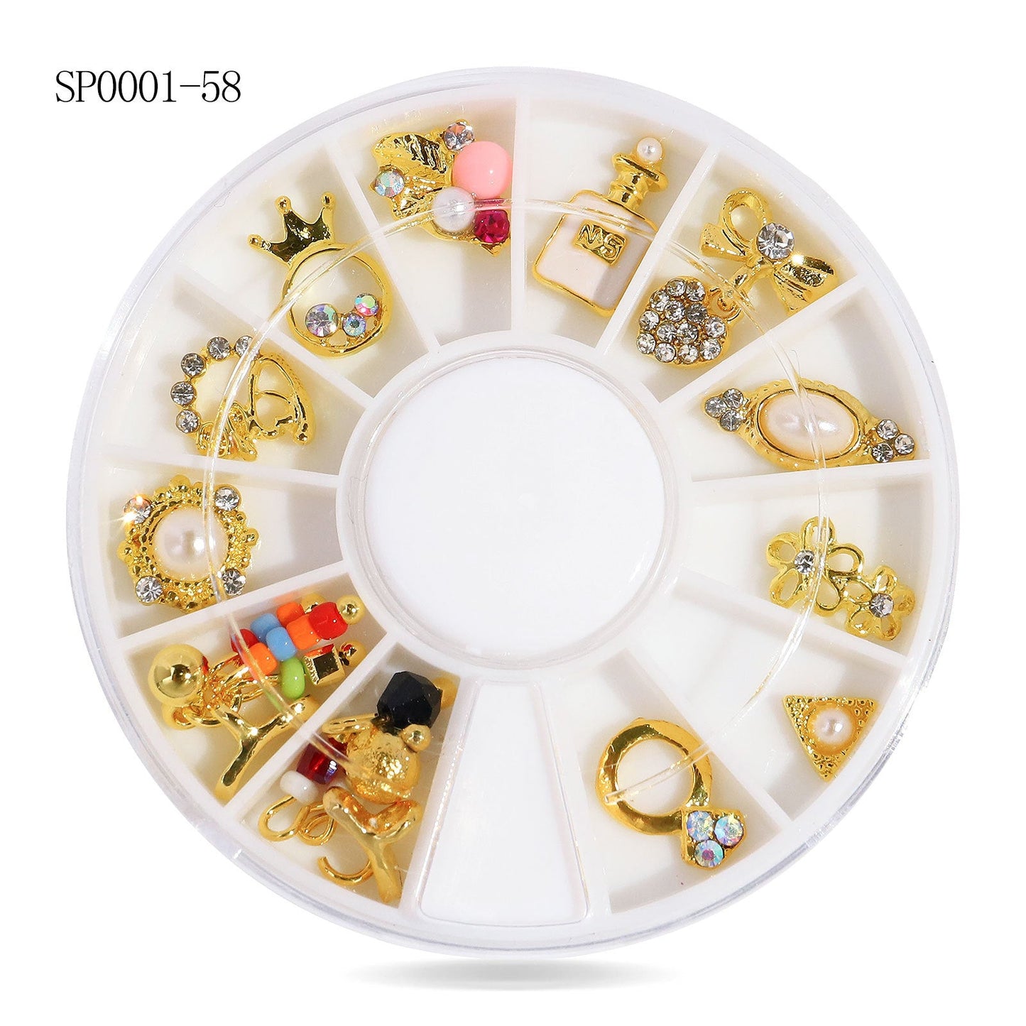 Cross-border nail art accessories nail flat bottom fantasy alloy diamond special-shaped white AB rhinestone accessories 12 grid turntable wholesale