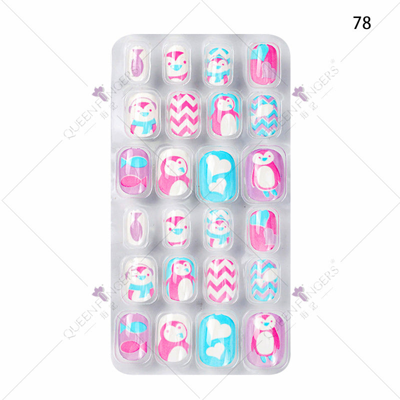 Manicure children's finished nail pieces 24 pieces of adhesive Christmas cartoon bagged wearable color nail pieces nail stickers