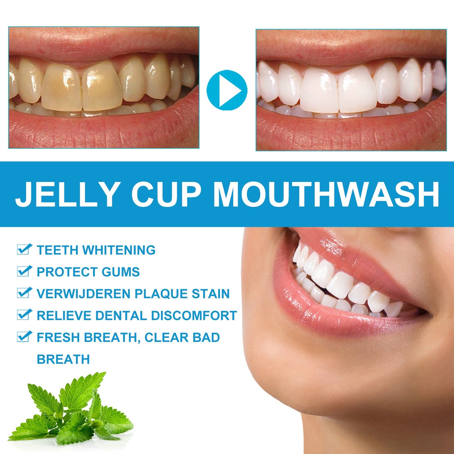 EELHOE jelly cup mouthwash cleans oral odor, tooth stains, smoke stains, whitens teeth care, fresh breath 