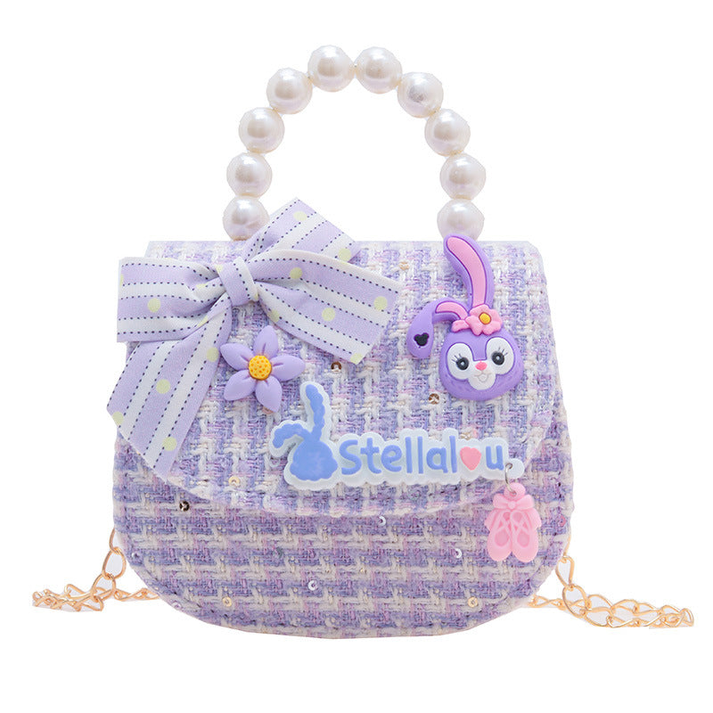 New style children's bag cute bow shoulder bag fashion pearl handbag cartoon chain crossbody bag wholesale