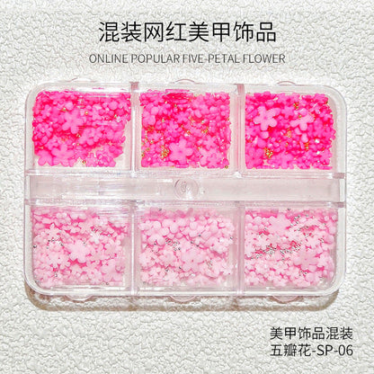 Internet celebrity popular five-petal flower nail art accessories 2023 mixed flowers new three-dimensional small flower nail diamond accessories